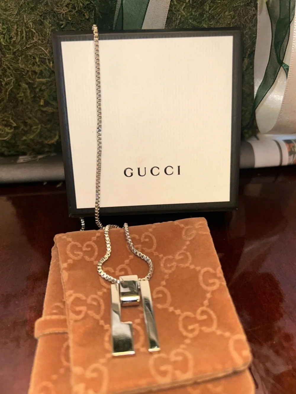 🥳Gucci Silver Double-Bar Pendant Necklace